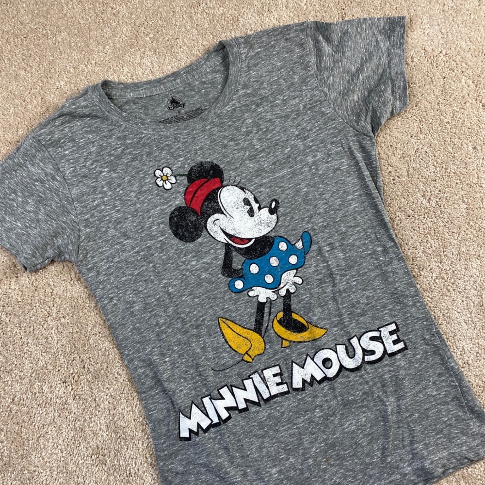 Disney Minnie Mouse Graphic T-Shirt Womens Gray Cartoon Character Top‎